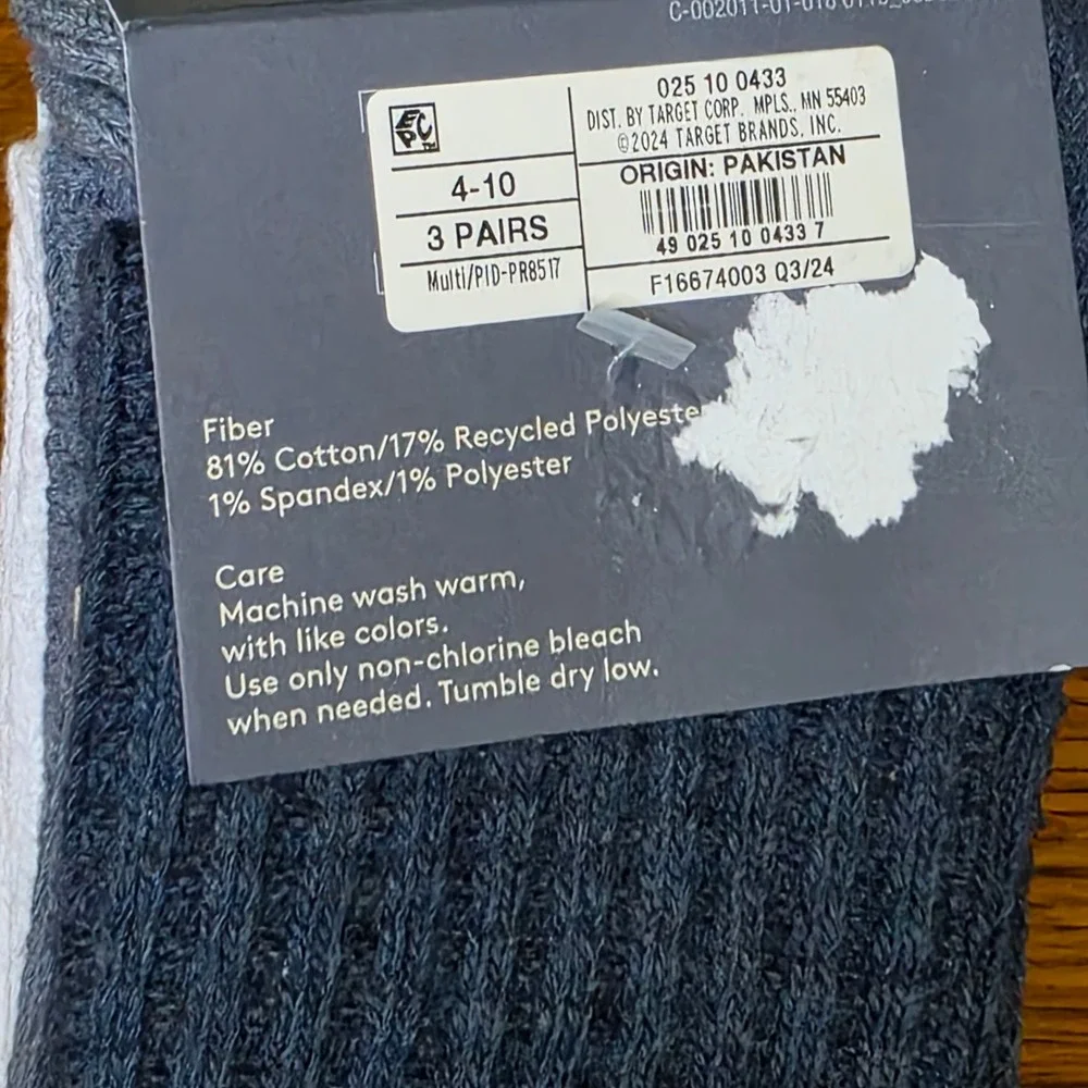 NEW Universal Thread Womens Crew Socks 3 Pairs Blue White Cotton Blend Size 4-10